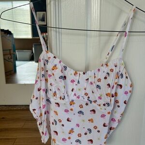 La Hearts White Top with Colorful Patterns